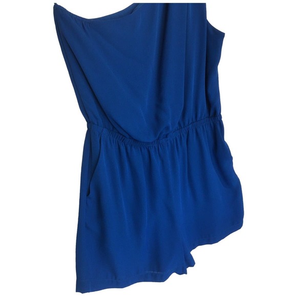 Naked Zebra Womens Medium Romper One Shoulder Dressy Shorts Pockets Blue - Picture 5 of 12